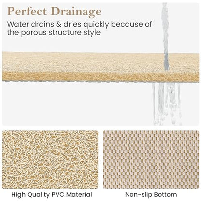 SoftDuo Shower Mat Bathtub Mat Non-Slip Soft Tub Mat | 47x16 inch,PVC Loofah Bath Mat with Drain for Tub and Bathroom,Quick Drying,Khaki - color: Khaki, size: 47" x 16" (Rectangular)