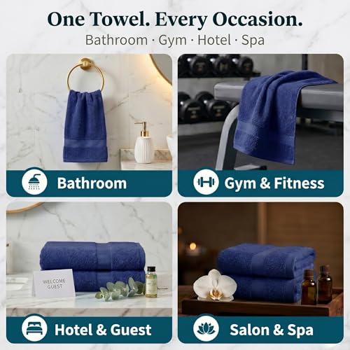 Sofea Hand Towels 6 Pack (16 x 28 Inches) 100% Cotton Bathroom Towels, Soft Absorbent Quick Dry Hand Towels for Bathroom Kitchen - color: Navy Blue