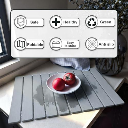Large Stone Dish Drying Mat for Kitchen Counter, 24"×16" Quick Dry Collapsible Diatomaceous Earth Mat – Super Absorbent Foldable Drying Pad for Dishes (Light Gray, 23.2" x 15.4") - color: Light Gray