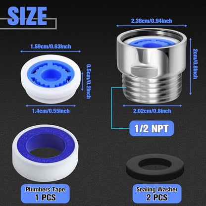 7 Shower Flow Reducer Limiter Set, Water Saver Adapter Set 1/2 Inch Shower Head Flow Restrictor Pressure Reducer for Fixed and Handheld Showers Heads, 1.2/1.5/1.8/2.0/2.2/2.5 GPM