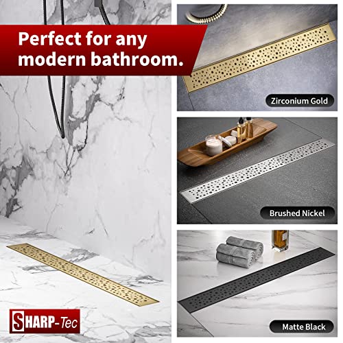 Sharp-tec 48 inch Linear Shower Drain, Golden Linear Drain with cUPC Certification, 304 Stainless Steel Shower Drain Easy to Install and Clean for Bathroom Shower Room, ST-099-48G - color: Gold, size: 48 inch
