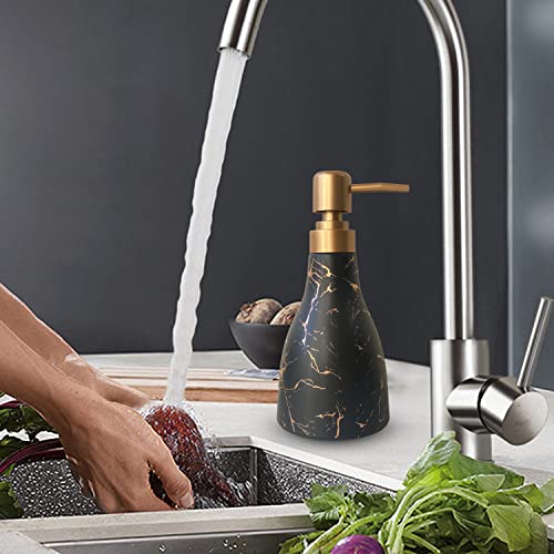 Ceramic Soap Dispenser with Marble Pattern - Black Dispenser for Bathroom and Kitchen - Liquid Hand Soap Pump Bottle - color: Black Marble Cone Bottle