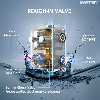 12" High-Pressure Rainfall Shower Faucet with Valve for Bathroom, Dual Rainfall Shower Head System with 6 Body Jets, Rough in-Valve (Brushed Nickel) | High-Pressure, Dual 12" Rainfall Shower Head System, 6 Body Jets, Rough in-Valve - color: Brushed Nickel