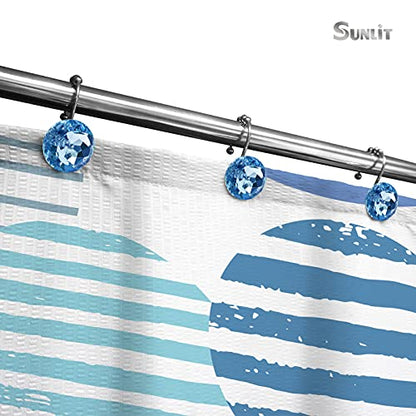 Sunlit Luxury Design Round Blue Diamond Crystal Gem Bling with Glide Balls Shower Curtain Hooks, Rust Proof Metal Rhinestones Glam Shower Curtain Rings-12 Pack - color: Blue