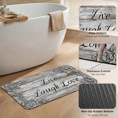 Live Laugh Love Bathroom Rugs,Bath Mats for Bathroom,Weathered Wooden Low Pile Absorbent Bath Mat,Rubber Backing Non Slip Washable Thin Quick Dry Door Mat 17x29.5 Inch - color: Live Laugh Love,weathered Wooden