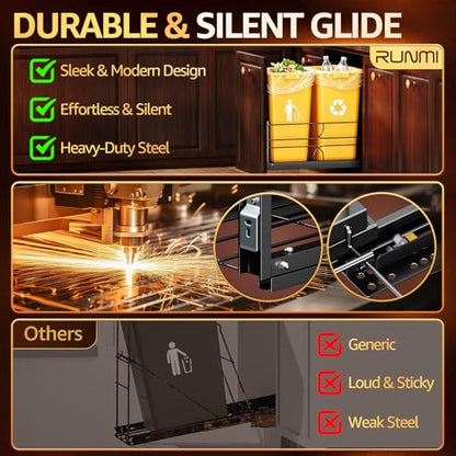 Double Pull Out Trash Can Under Cabinet, Soft Close 200LB, Black | Under Sink Trash Can Pull Out with Heavy Duty Slides, Fits 16 W x 23 D Cabinet Opening, Kitchen Organizer, Bins Not Included - color: Black, size: Double