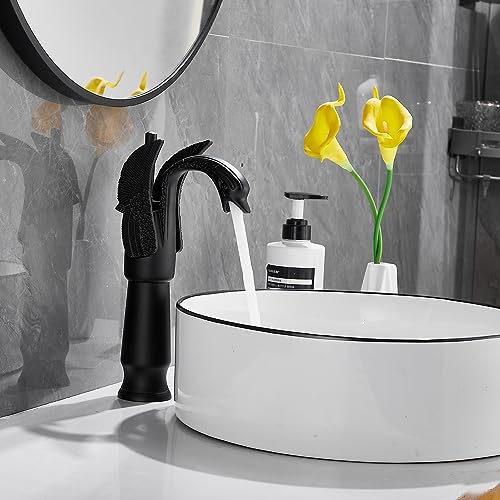 Matte Black Swan Shape Single Handle 1Hole Bathroom Vessel Sink Faucet Deck Mount Lavatory Sink Faucet - color: Matte Black, size: Tall