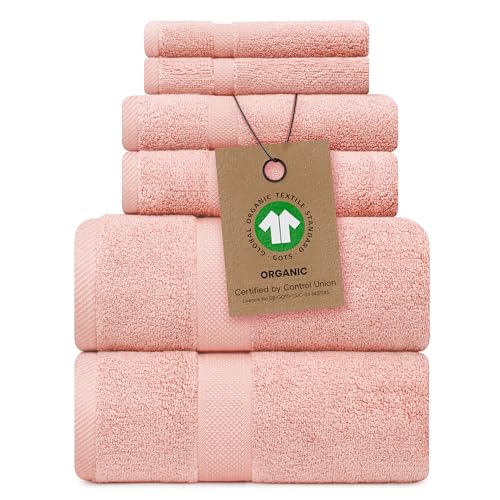 100% Organic Zero-Twist Cotton Towels - GOTS Certified Luxury Bath Towels - Ultra Soft & Plush 700GSM Long-Staple Cotton - 6 Piece Towel Set (Blush Pink) - color: Blush, size: 6pc Towel Set