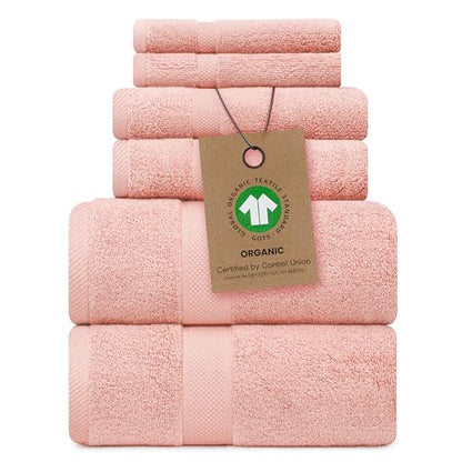 100% Organic Zero-Twist Cotton Towels - GOTS Certified Luxury Bath Towels - Ultra Soft & Plush 700GSM Long-Staple Cotton - 6 Piece Towel Set (Blush Pink) - color: Blush, size: 6pc Towel Set