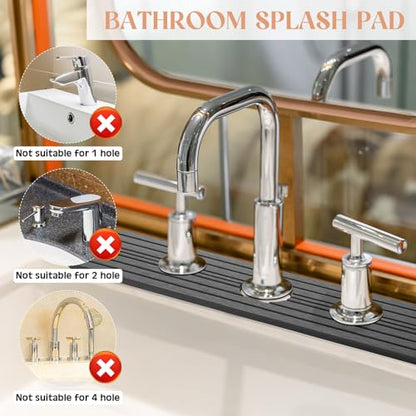 Teenyyou 3 Hole Gray Faucet Mat Kitchen Sink 15.94" x 4.92" | Bathroom Faucet Absorbent Mat,Diatomite Splash Guard,Quick Drying Drip Catcher,Hole 2.36",Holes Spaced About 1.65" - color: Gray, style: 3 Hole