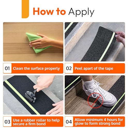 Outdoor Non-Slip Stair Treads With Glow Stripe, High-Traction Grip Tape | 5 Pack, 6 x 24 Inches, Outdoor Use, Grit Non-Skid Surface, Abrasive Adhesive, High-Friction Design, Weather Resistant - size: Glow in Dark, style: 5 Pack