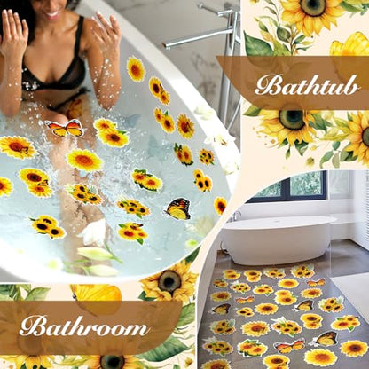 Yaomiao 24 Pcs Sunflower Non Slip Bathtub Stickers with Scraper | Shiny, Sparkle, Glitter, Peva, 4.53inch, Easy Apply, No Residue, for Bathroom, Shower Stairs Floor,Safety, Cute, Grip - style: Sunflower