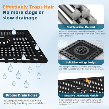 Hibbent Upgraded Shower Drain Hair Catcher, Shower Cover for Bathroom Floor 6" Drain, Anti-Clogging Bathtub Strainer, Stainless Steel Kitchen Sink Strainer with Handle, Matte Black - color: 6' Matte Black
