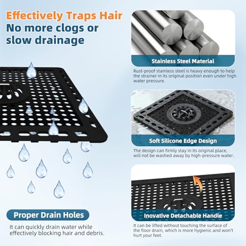 Hibbent Upgraded Shower Drain Hair Catcher, Shower Cover for Bathroom Floor 6" Drain, Anti-Clogging Bathtub Strainer, Stainless Steel Kitchen Sink Strainer with Handle, Matte Black - color: 6' Matte Black