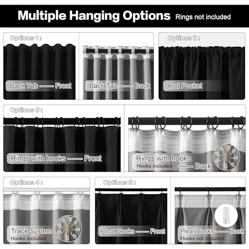 Linen Blend Blackout Curtains 50 x 84 Inch Long- Black 2 Panels Set | Black Out Privacy Back Tab Rod Pocket Room Darkening Textured Curtain Window Drapes for Bedroom Living Room - color: Black, size: 50"W x 84"L (Pack of 2)