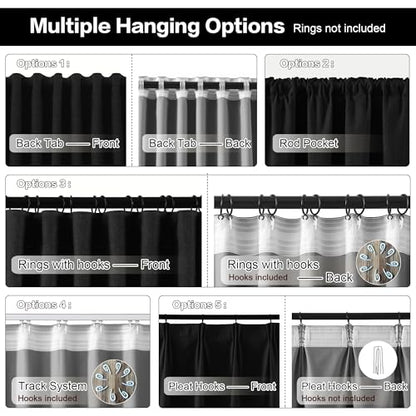 Linen Blend Blackout Curtains 50 x 84 Inch Long- Black 2 Panels Set | Black Out Privacy Back Tab Rod Pocket Room Darkening Textured Curtain Window Drapes for Bedroom Living Room - color: Black, size: 50"W x 84"L (Pack of 2)