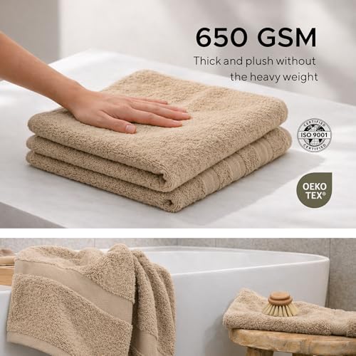 Veteran Textile LLC- 6 Pieces - Turkish Cotton - Luxury Towel Set for Bathroom & Kitchen, 2 Bath Towels, 2 Hand Towels & 2 WashCloths *Valued $79.99* (Oxford Tan) - color: Oxford Tan