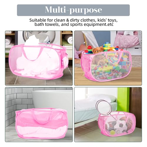 4 Pcs Durable Collapsible Laundry Baskets, Foldable Large Opening Pop Up Laundry Hamper with Pocket, Clothes Hamper with Handles for Laundry, Bathroom, Kids Room, Dorm or Travel Pink - color: 4 x Pink