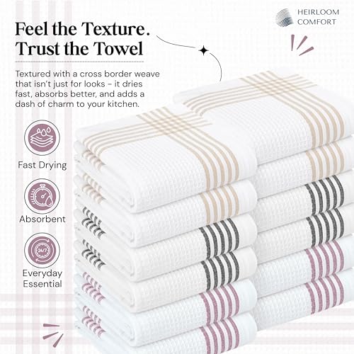Multi Color Kitchen Towels 3 Pack, 16x26 Inch, 100% Cotton Waffle Weave, Super Absorbent, Quick Dry, Reusable Dish Towels for Cleaning, Drying, Cooking, Beige, Black, Burgundy Wine - color: Beige, Black, Burgundy Wine, style: 3 Pack