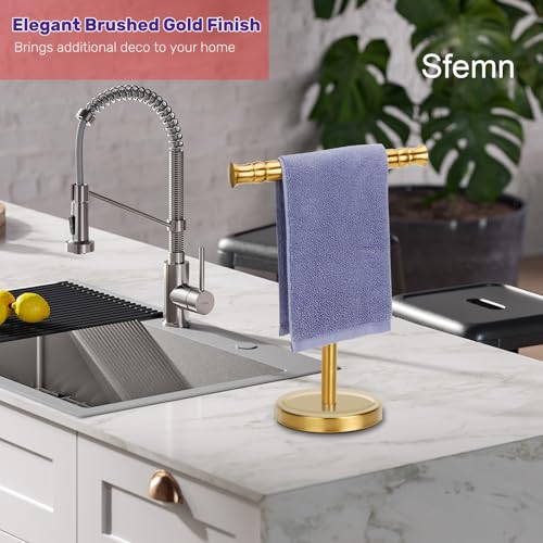 Gold Hand Towel Holder Stand for Bathroom Vanity Countertop SUS304 Stainless Steel T-Shape Free Standing Towel Rack Stand Towel Bar for Bathroom Kitchen - color: Brushed Gold