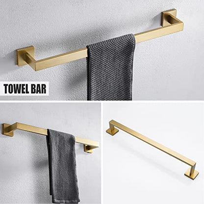YACVCL 5 Piece Bathroom Hardware Set Brushed Gold, SUS304 Stainless Steel 23.6 Inch Bathroom Towel Holder Set, Brushed Gold Bathroom Accessories, Wall Mounted Towel Holder Set - color: Brushed Gold