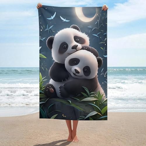 Cute Panda Oversized Bath Towels, Highly Absorbent Quick Dry Soft Beach Towel, Sand Free Multipurpose for Beach Pool Bathroom Hotel Picnic 2 Sizes - color: Cute Panda, size: 51x31inch
