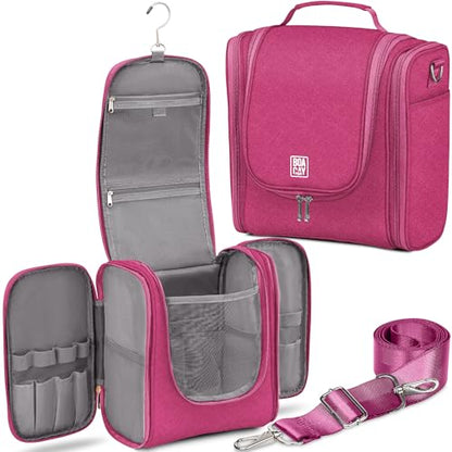 Extra Large Hanging Travel Toiletry Bag for Women and Men, Makeup Bag - color: (X-Large) Cerise Pink - Gray Interior