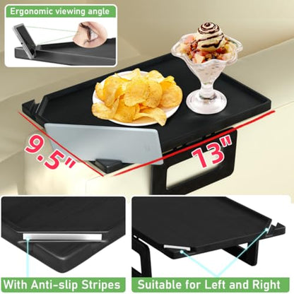 Smatdecis Couch Arm Tray Table Sofa Arm Clip, Armrest Tray Table Suitable for Home Drinks/Fast Food/Fruit Etc, Large Size Multi-Function Black(Dual Phone/Tablet Holder) - color: Black, size: 13" x 9.4"(Upgrade)