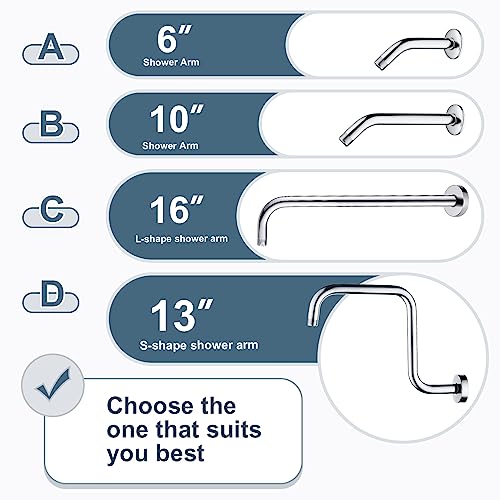 BRIGHT SHOWERS 16-Inch Shower Head Extension Arm with Flange, L Shaped Shower Extender, Extra-Long Stainless Steel Shower Pipe, Chrome - color: Chrome, style: L-Shape 16 Inch