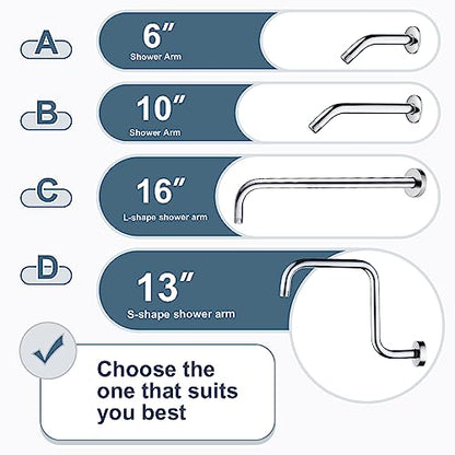 BRIGHT SHOWERS 16-Inch Shower Head Extension Arm with Flange, L Shaped Shower Extender, Extra-Long Stainless Steel Shower Pipe, Chrome - color: Chrome, style: L-Shape 16 Inch