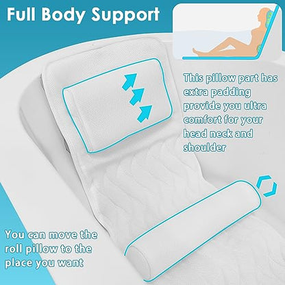 AEROiVi Full Body Bath Pillow with Lumbar Pillow Bathtub Cushion with 14 Suction Cups 3D Air Mesh Fit Any Tub Luxury Bathroom Accessories | Relaxing Soft Bathtub Cushion with laundry bag 3D Air Mesh Fit Any Tub Bathroom Accessories Washable Quick-Dry - si