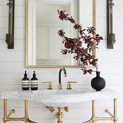 WOWOW 3 Hole Bathroom Faucet Widespread Bathroom Sink Faucet with Pop Up Drain Stopper Vanity Faucet 2 Handle Basin Taps Black and Gold Mixer Tap with Supply Hoses - color: Brushed Gold and Black, size: Widespread