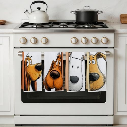 4 Pcs Funny Hound Dog Kitchen Towels, Cute Terrier Dogs Gifts Hand Towel - color: Multi0233