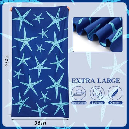 2 Pcs Microfiber Beach Towel 36 x 72 in Oversized Beach Towel Thin Soft Large Pool Camping Swim Towels Quick Dry, Light Weight, Sand Free for Travel Summer Accessories