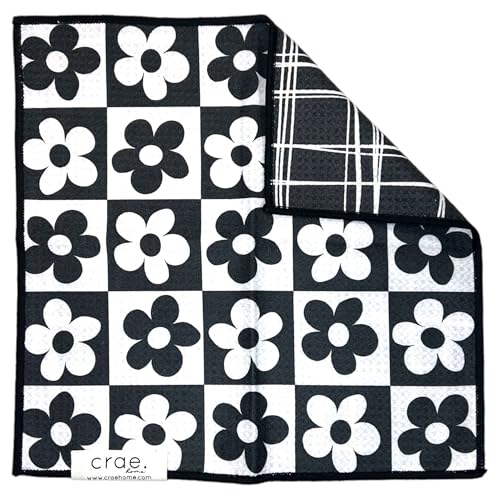 Reversible Microfiber Washcloths, Black/White, 12x12 in, 8 Pack | Super Absorbent, Quick Drying Waffle Weave, Lint-Free Scratch-Free For Kitchen Home Cars & Windows Reversible Cleaning Cloths - color: 8 Track- Black/White, size: Wash Cloth - Reversible