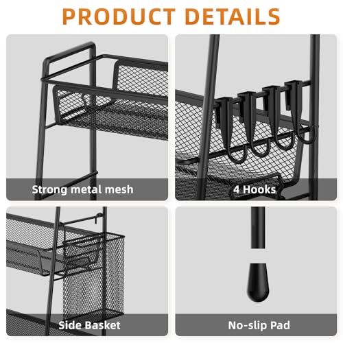 VITVITI 3-Tier Bathroom Organizer Countertop, Metal Wire Mesh Bathroom Counter Organizer Storage with Basket Hooks, Vanity Tray Shelf, Kitchen Spice Rack (Black) - color: 3 Tier Large Black