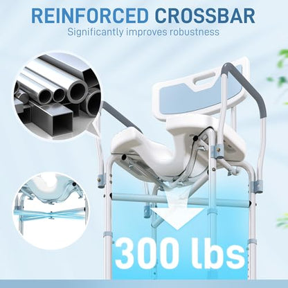 HOMCOM Padded Shower Chair with Arms and Back for Seniors, Light Blue | HDPE, Adjustable Height, Anti-slip, Tool-Free Assembly, Bath Seat, Shower Bench, for Disabled