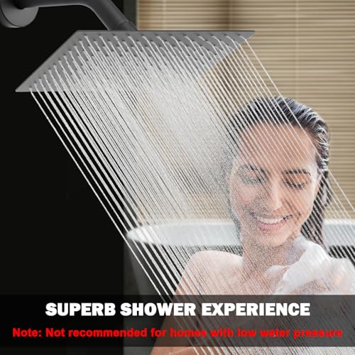 NearMoon Rain Shower Head, High Flow Stainless Steel Rainfall Shower, High Pressure Design, Awesome Shower Experience Even At Low Water Flow (12 Inch Rectangle, Matte Black) - color: Matte Black, size: 12*8 Inch