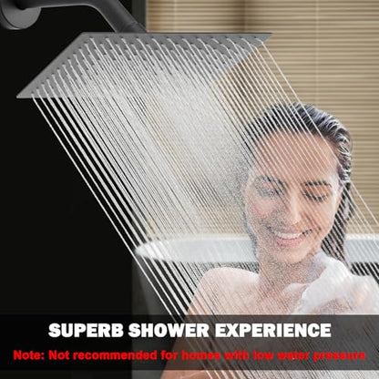 NearMoon Rain Shower Head, High Flow Stainless Steel Rainfall Shower, High Pressure Design, Awesome Shower Experience Even At Low Water Flow (12 Inch Rectangle, Matte Black) - color: Matte Black, size: 12*8 Inch