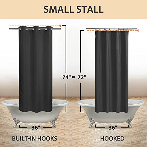 River Dream Stall Size No Hook Black Shower Curtain Soft Microfiber - 36" Wide Small Fabric Shower Curtain Set for Narrow Stall, Waterproof & Washable, Bottom Magnets, Black, 36x74 - color: Black, size: 36"W x 74"L (Pack of 1)