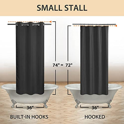River Dream Stall Size No Hook Black Shower Curtain Soft Microfiber - 36" Wide Small Fabric Shower Curtain Set for Narrow Stall, Waterproof & Washable, Bottom Magnets, Black, 36x74 - color: Black, size: 36"W x 74"L (Pack of 1)