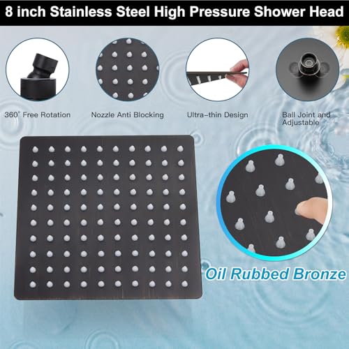 Midanya Shower Faucet Set with Handheld Sprayer,8 Inch,Oil Rubbed Bronze | Rough-in Shower Valve and Trim Kit Included,Square Rain Head,Wall Mount Shower System,All Metal,Bathroom - color: Bronze, size: 8 Inch
