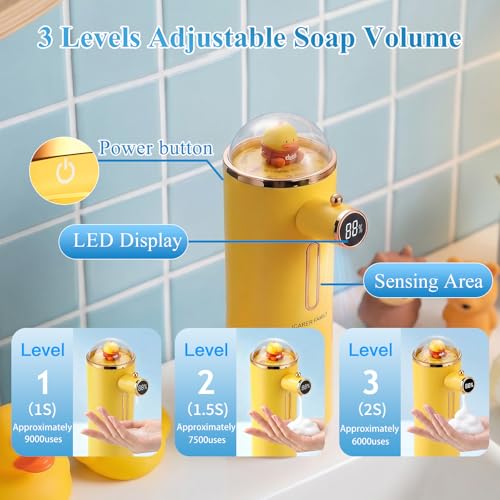 Automatic Liquid Soap Dispenser Touchless, USB Rechargeable Smart Hand Soap Dispenser, 13.5oz/400ml, 3-Level Adjustable, Wall Mounted for Kitchen Bathroom Family (Yellow) - color: Yellow