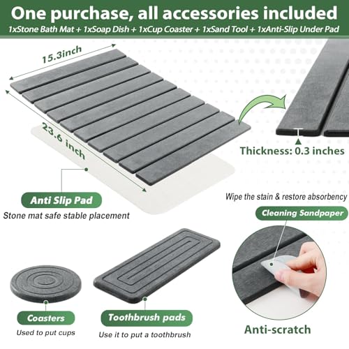 Aertiavty Stone Bath Mat Foldable, 23x15 Inch Bath Mat Stone Bathmat Quick Dry for Bathroom Kitchen Counter, Diatomaceous Earth Bathroom Mats for Water Absorbing Diatomite Self Drying Mats Dark Gray - color: Dark Gray