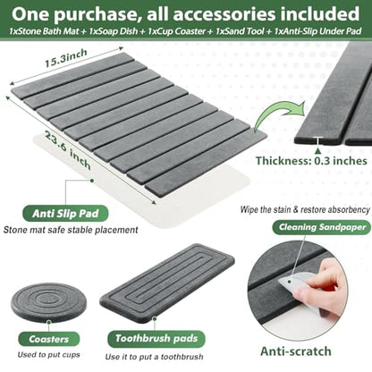 Aertiavty Stone Bath Mat Foldable, 23x15 Inch Bath Mat Stone Bathmat Quick Dry for Bathroom Kitchen Counter, Diatomaceous Earth Bathroom Mats for Water Absorbing Diatomite Self Drying Mats Dark Gray - color: Dark Gray
