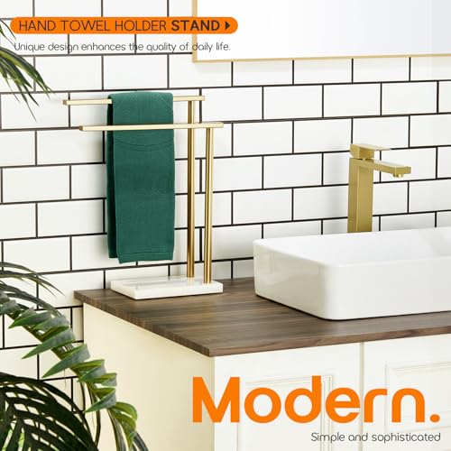 Hand Towel Bars for Bathroom Vanity Countertop 2-Tier Towel Rack Holders Stand with Heavy Marble Base Thicken Steady, Brushed Gold Stainless Steel AN7003GD - color: Brushed Gold, size: 2-Bar