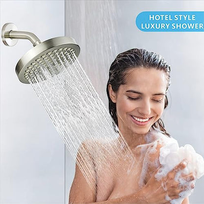 High Pressure Rain Shower Head with Arm - High Flow Rainfall Showerhead - Luxury Modern Look - Pressure Boosting (6" Shower Head with 6" Arm, Brushed Nickel) - color: Elegant Brushed Nickel
