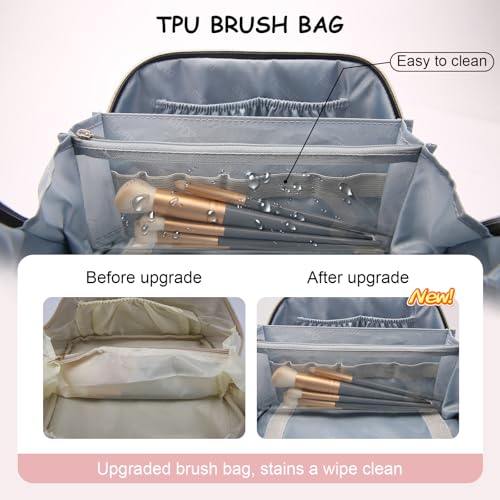 BOYATU Travel Makeup Bag Organizer Cosmetic Bag: 3 Pcs Set Make up Bags for Women with Handle - Waterproof Vegan Leather Toiletry Bags Travel Essentials Pouch with Compartments (A-08-White) - color: 02-D-White