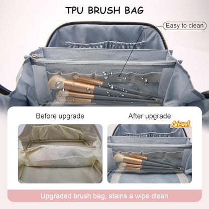 BOYATU Travel Makeup Bag Organizer Cosmetic Bag: 3 Pcs Set Make up Bags for Women with Handle - Waterproof Vegan Leather Toiletry Bags Travel Essentials Pouch with Compartments (A-08-White) - color: 02-D-White