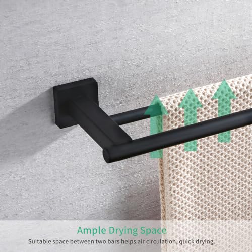Miyili Matte Black Double Bath Towel Bar 30-Inch SUS 304 Stainless Steel Towel Holder Rack for Bathroom, A02B75B - color: Matte Black, size: 30-Inch